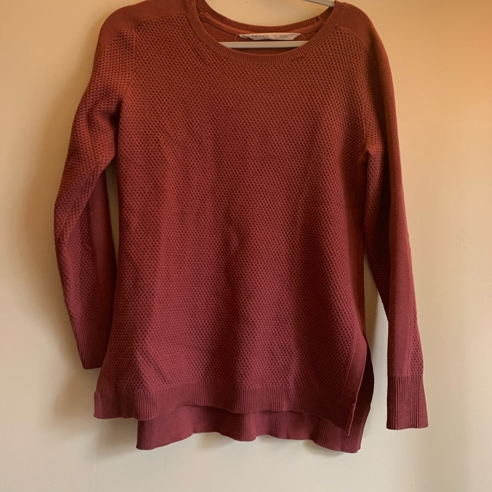 Athleta Maroon Textured Sweater Crew Neck Long Sleeve Top Shirt Women Small
